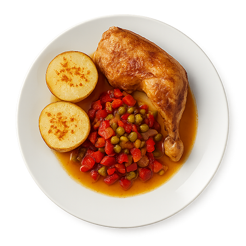 Cuarto de pollo con patatas y guarnición low