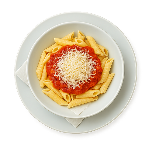 Macarrones con salsa de tomate y queso rallado low