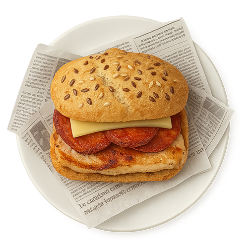 Montado de chorizo con lomo y queso low